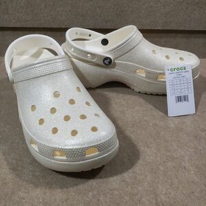 Crocs Women's Classic Platform Glitter Chalk Ivory Clog